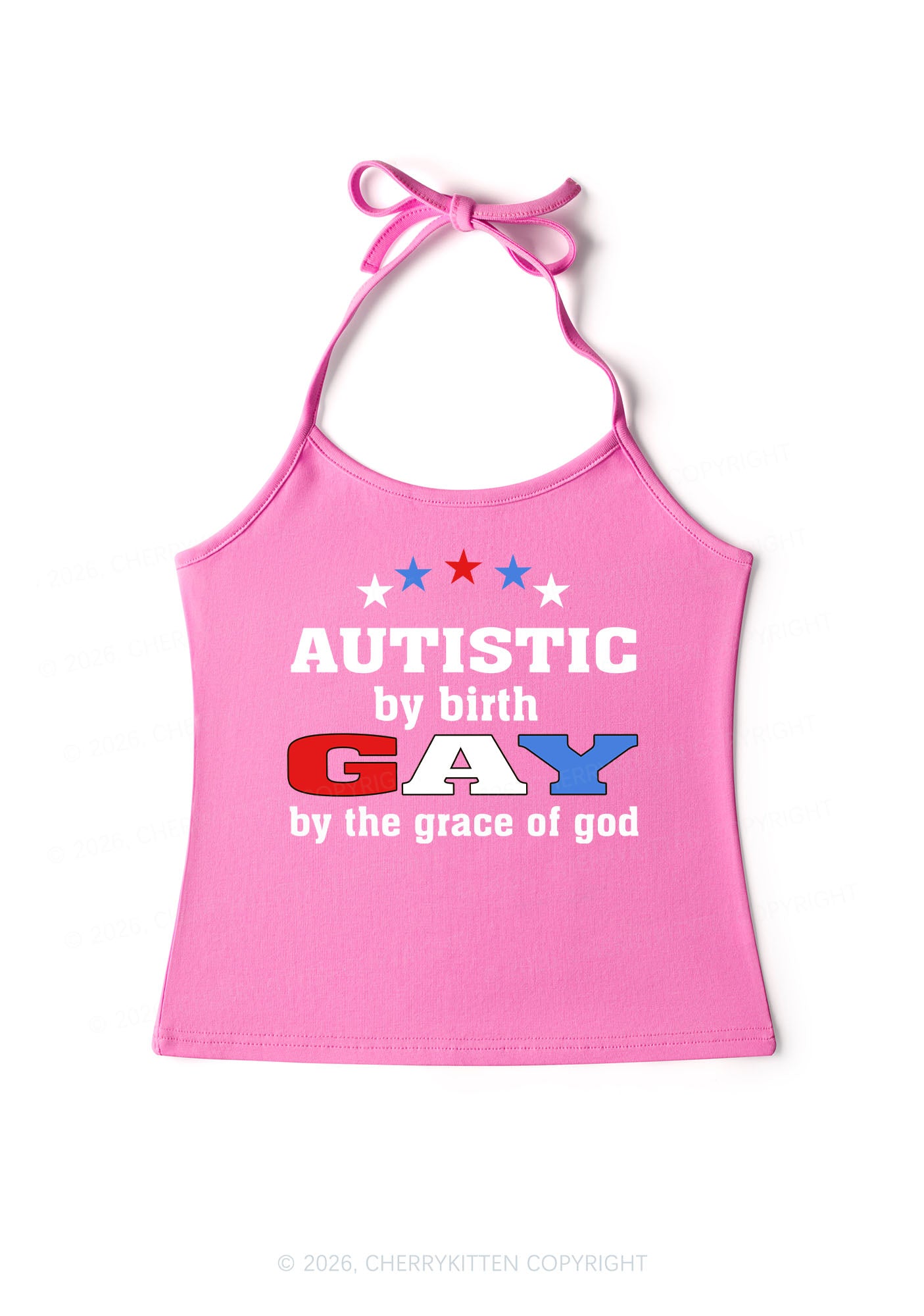 Autistic By Birth Gay Pride Y2K Halter Neck Cami Cherrykitten
