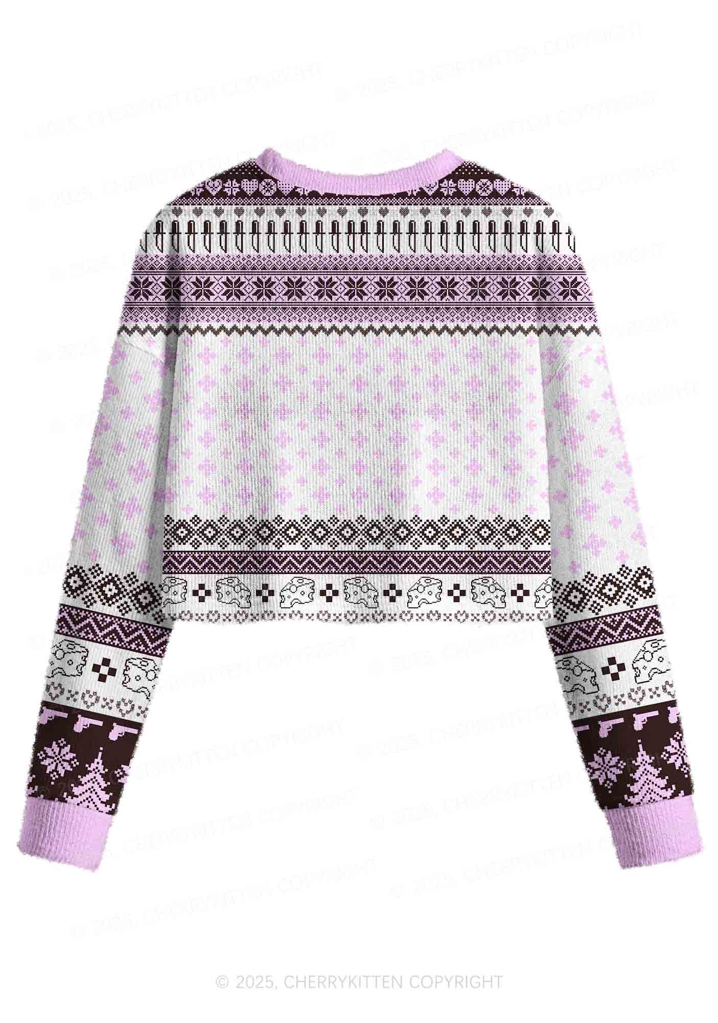 Smoking Rats Y2K Christmas Crop Knit Sweatshirt Cherrykitten