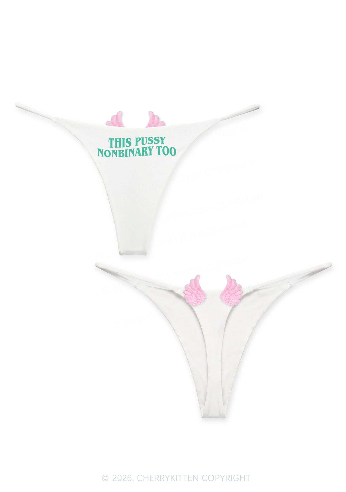 This Puxxy Nonbinary Too Y2K Goth Angel Wings Bikini String Thong Cherrykitten