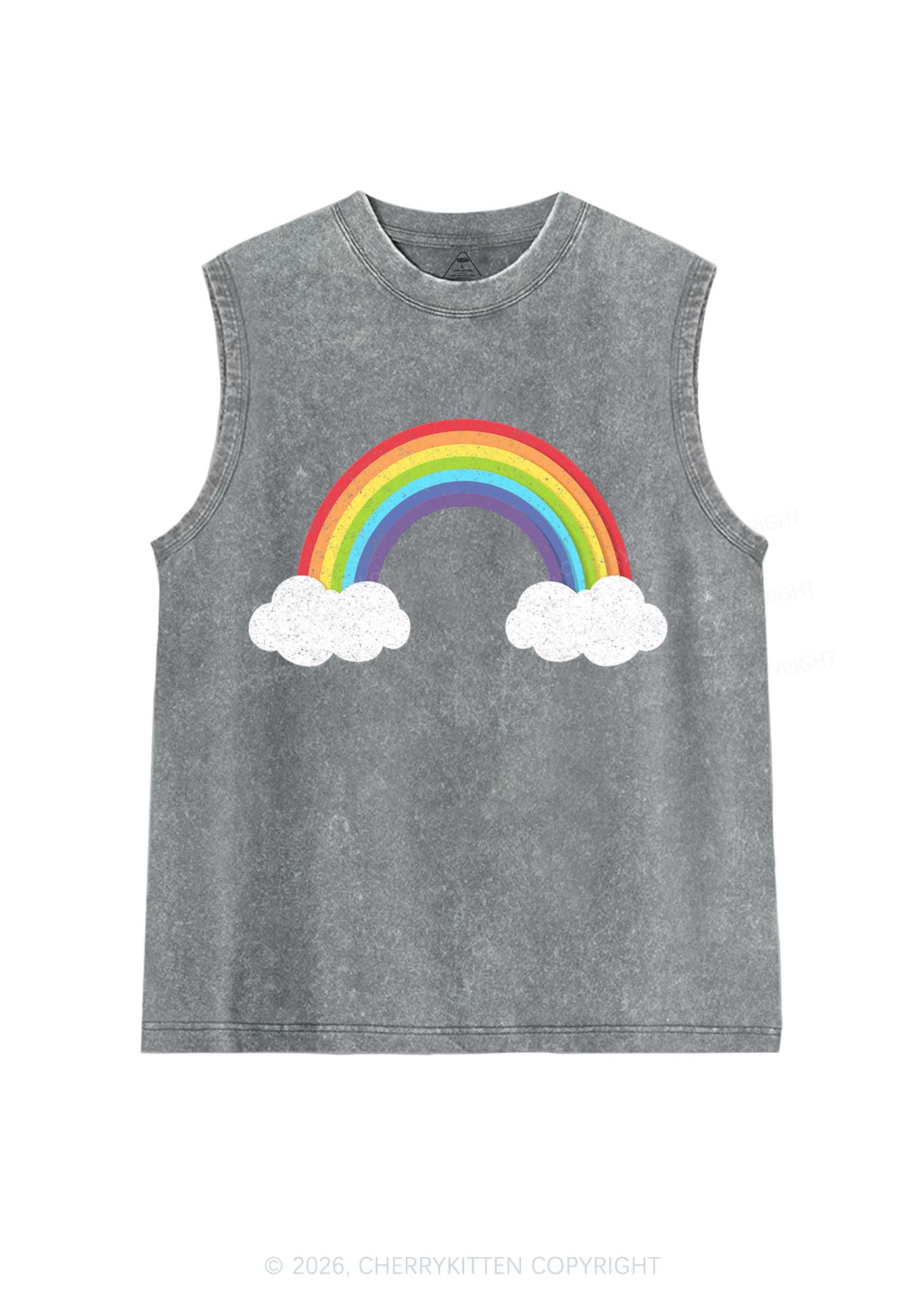 Rainbow Cloud Pride Y2K Washed Muscle Tank Cherrykitten