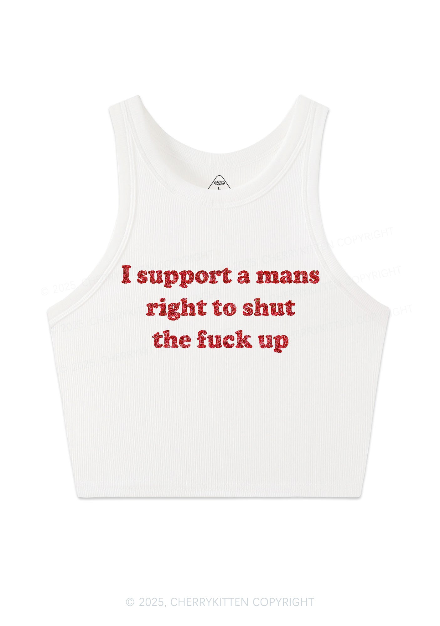 Glitter I Support A Mans Right Y2K Crop Tank Top Cherrykitten