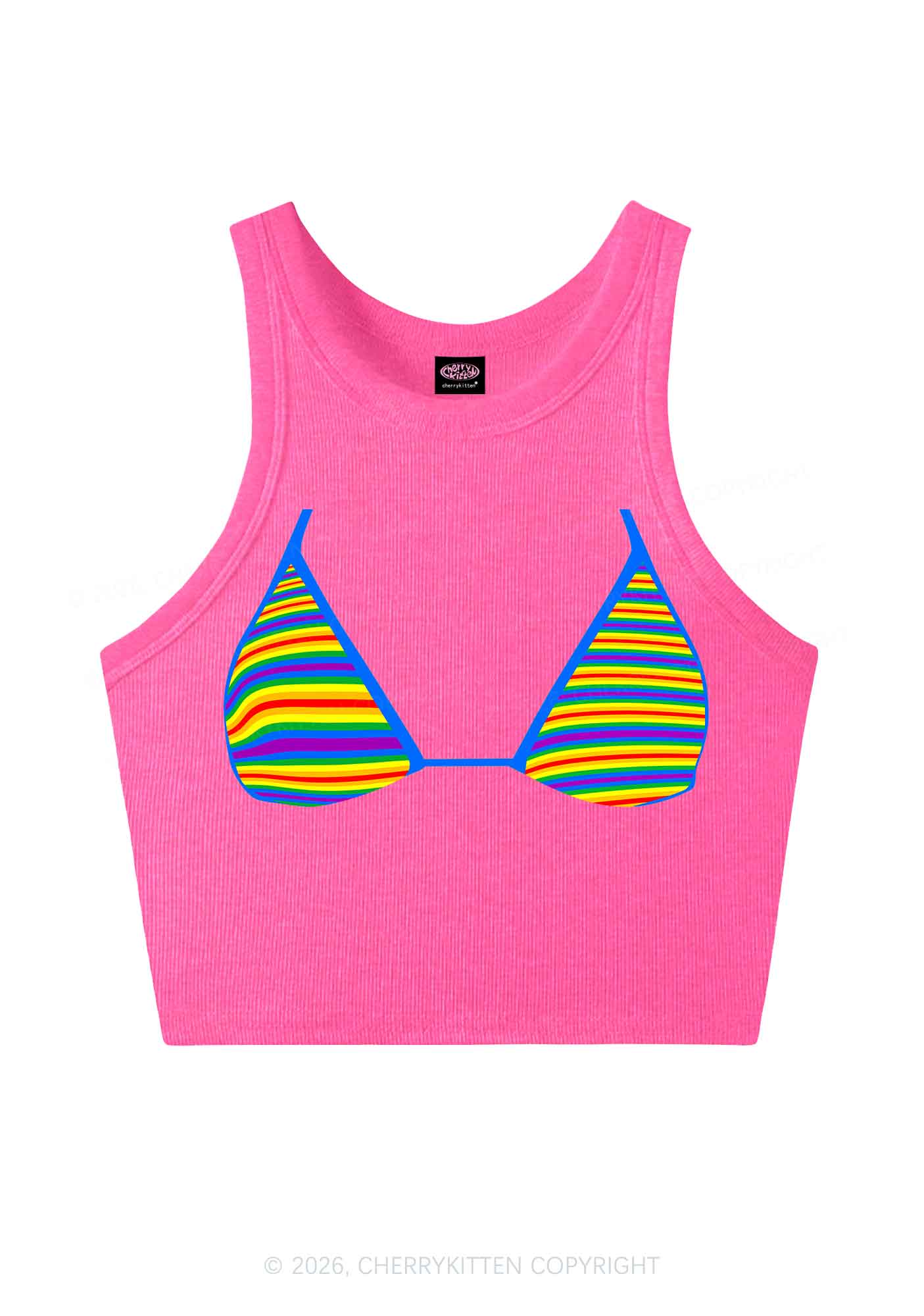 Rainbow Stripe Bra Pride Y2K Crop Tank Top Cherrykitten