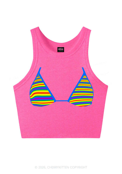 Rainbow Stripe Bra Pride Y2K Crop Tank Top Cherrykitten