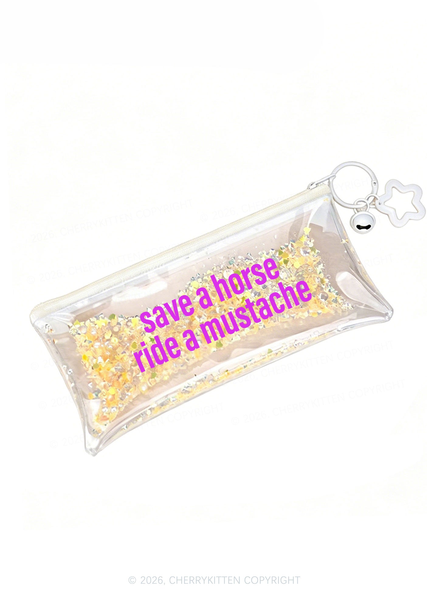 Ride A Mustache Y2K Quicksand Transparent Pencil Pouch Cherrykitten