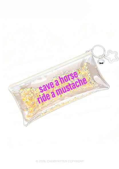Ride A Mustache Y2K Quicksand Transparent Pencil Pouch Cherrykitten