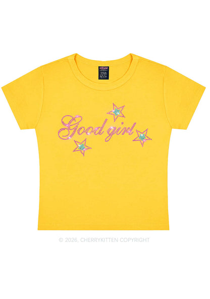 Rhinestone Good Girl Pink Star Y2K Baby Tee Cherrykitten