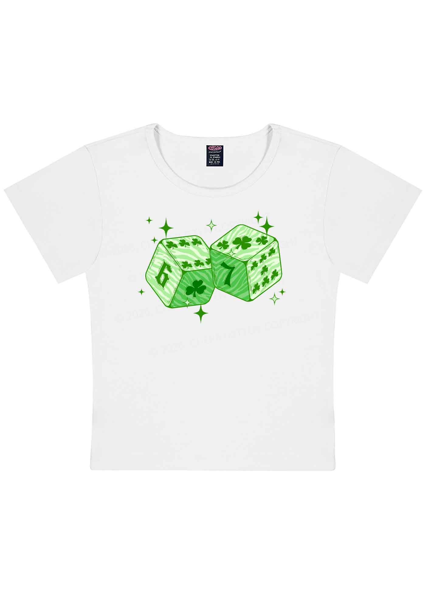 Green Clover Dice St Patricks Y2K Baby Tee Cherrykitten