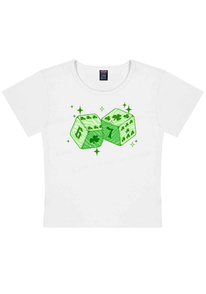 Green Clover Dice St Patricks Y2K Baby Tee Cherrykitten