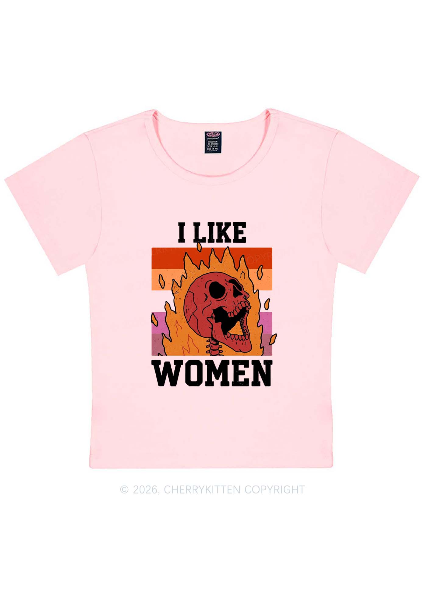 I Like Women Skull Pride Y2K Baby Tee Cherrykitten