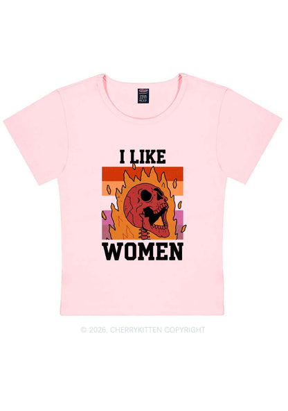 I Like Women Skull Pride Y2K Baby Tee Cherrykitten