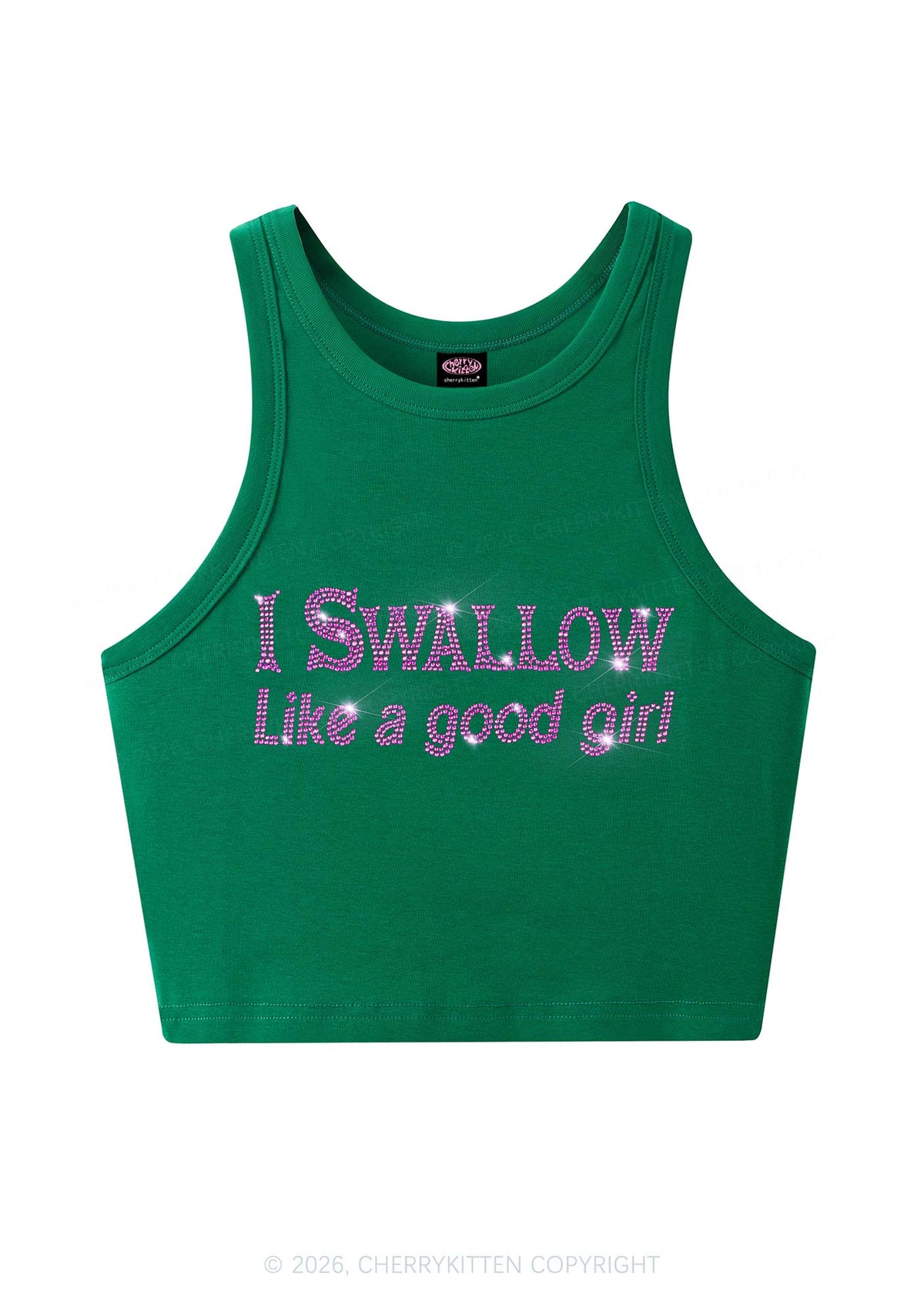 Rhinestone Swallow Like Good Girl Y2K Crop Tank Top Cherrykitten