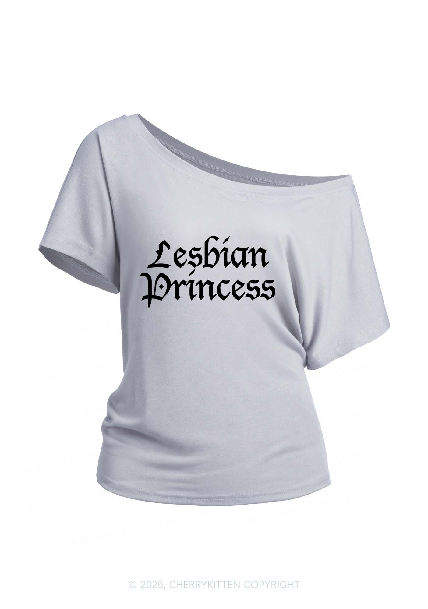 Lesbian Princess Pride Y2K Off Shoulder Tee Cherrykitten