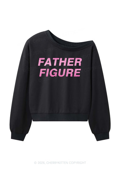 Glitter Father Figure Y2K Off Shoulder Sweatshirts Cherrykitten