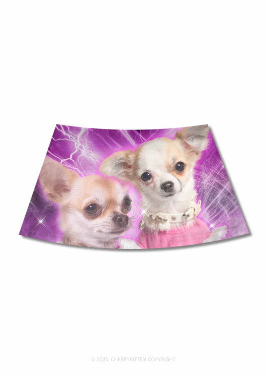 Cute Puppy Y2K Print Mini Skirt Cherrykitten