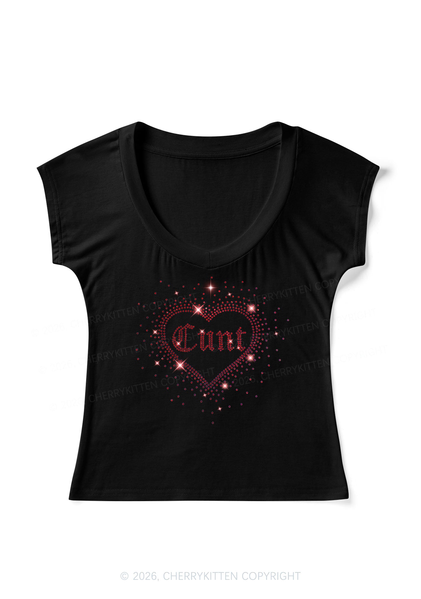 Rhinestone Love Cxxt Y2K V Neck T Shirts Cherrykitten
