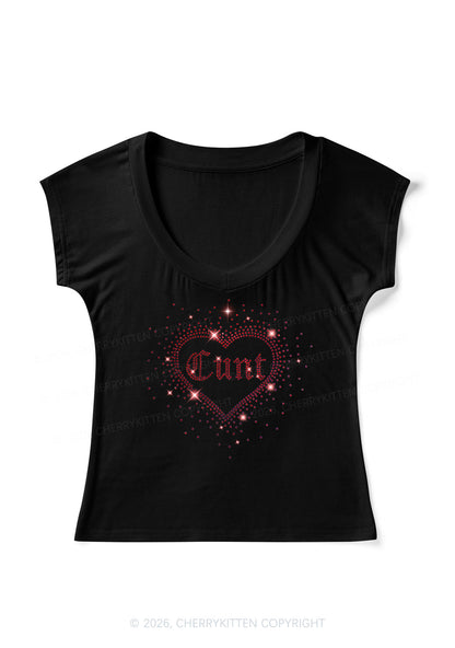 Rhinestone Love Cxxt Y2K V Neck T Shirts Cherrykitten