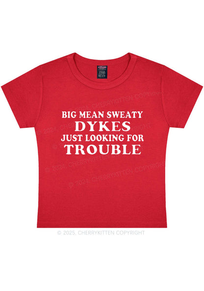 Dykes Trouble Y2K Baby Tee Cherrykitten
