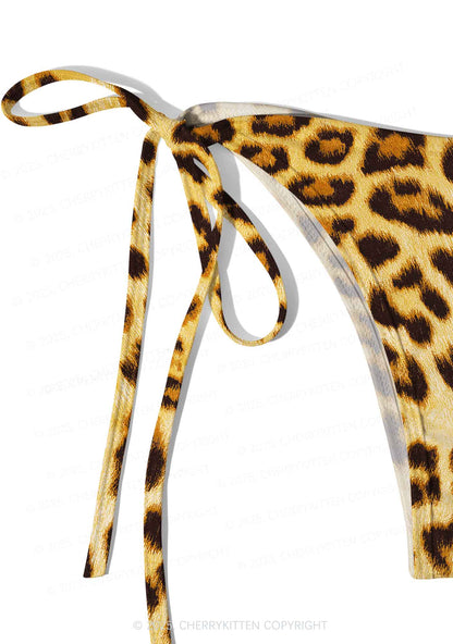 Brown Leopard Y2K Print Bikini Set Cherrykitten
