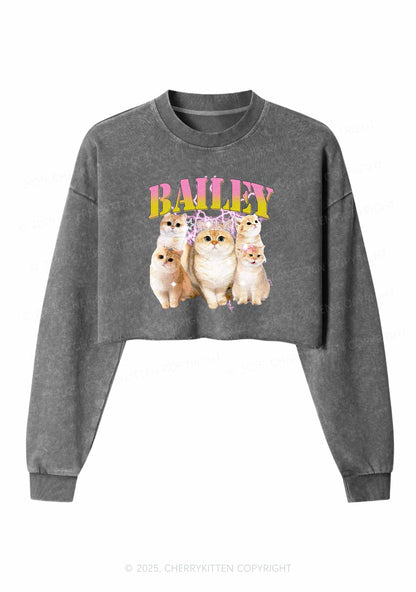 Custom Cat Photo Y2K Crop Washed Sweatshirts Cherrykitten
