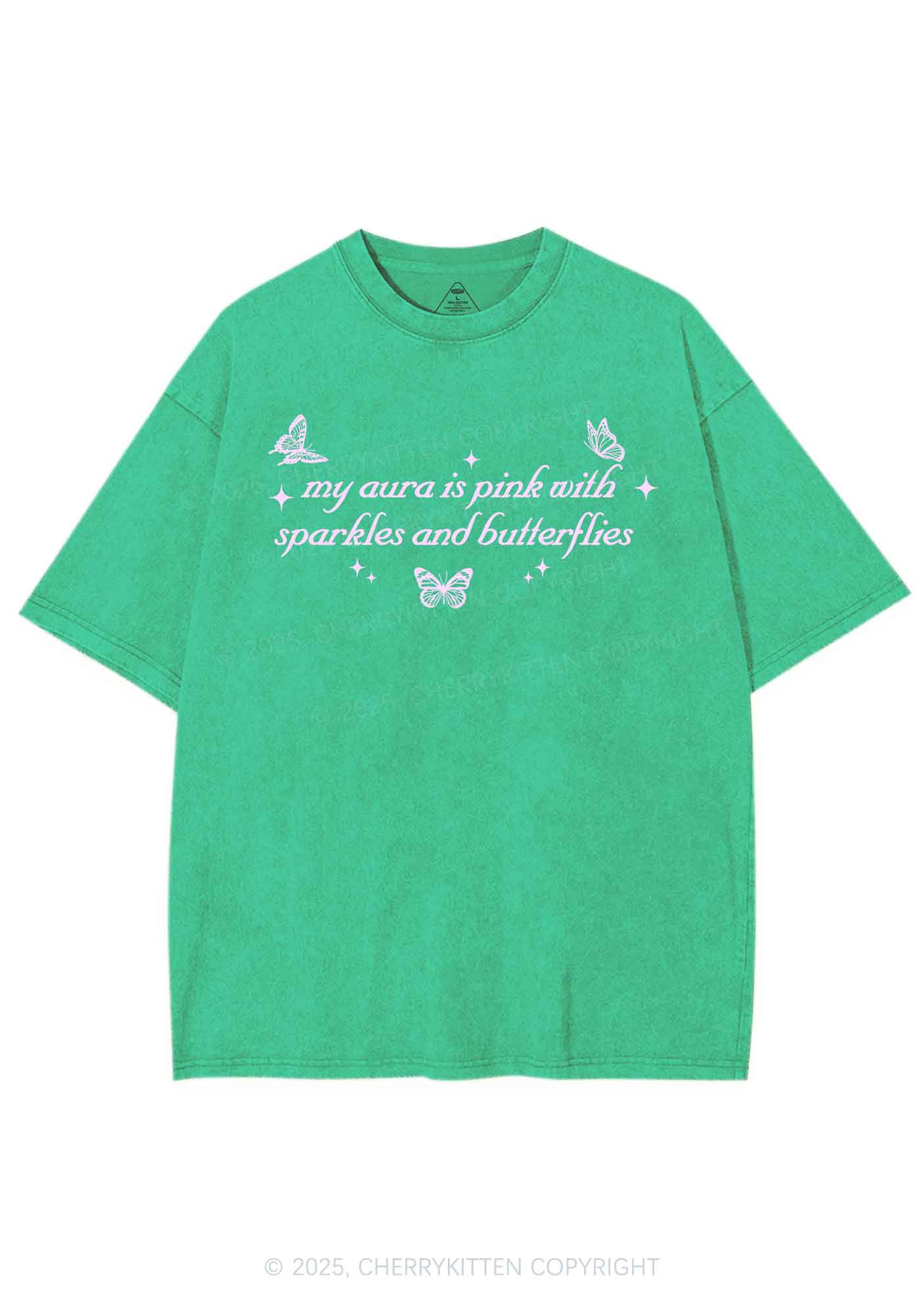 My Aura Is Pink Y2K Shirts Washed Tee Cherrykitten