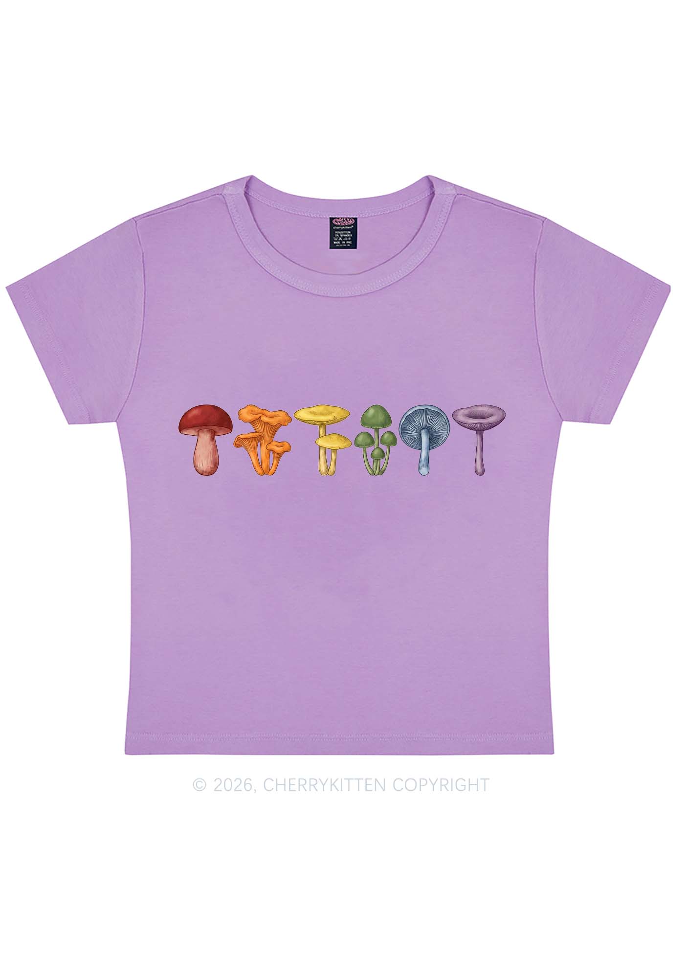 Rainbow Mushroom Pride Y2K Baby Tee Cherrykitten