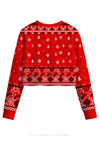 Daddy I Love Luigi Y2K Christmas Crop Knit Sweatshirt Cherrykitten