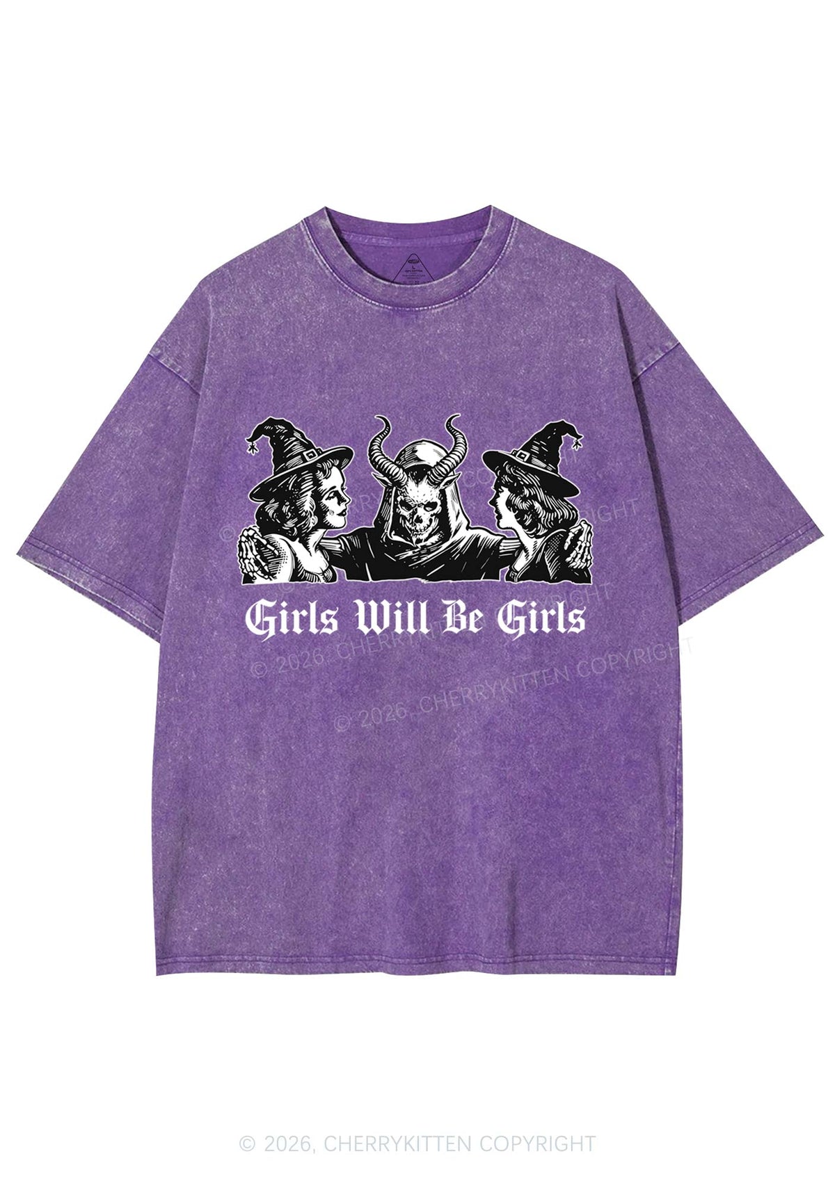 Halloween Witch Girl Y2K Shirts Washed Tee Cherrykitten
