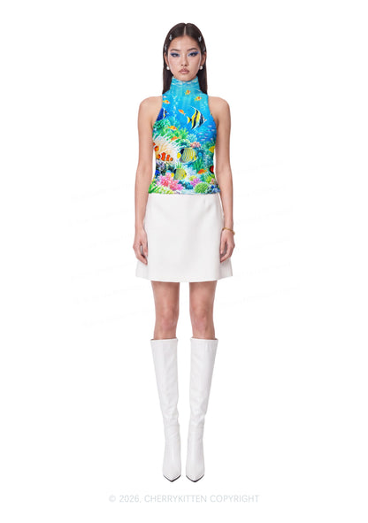 Ocean Fish Y2K Knit Turtleneck Tank Top Cherrykitten