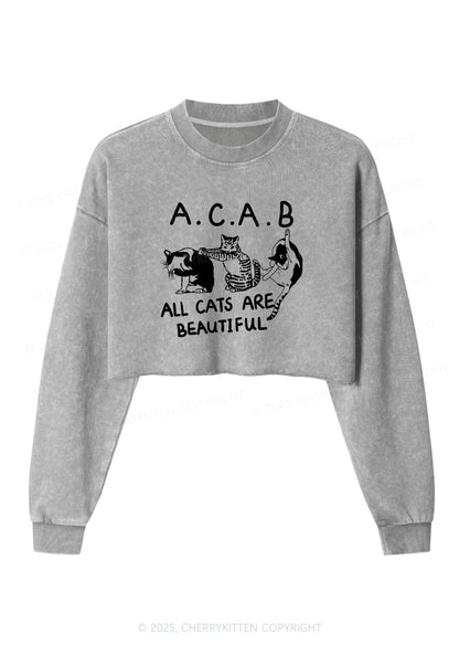 ACAB Cats Y2K Crop Washed Sweatshirts Cherrykitten