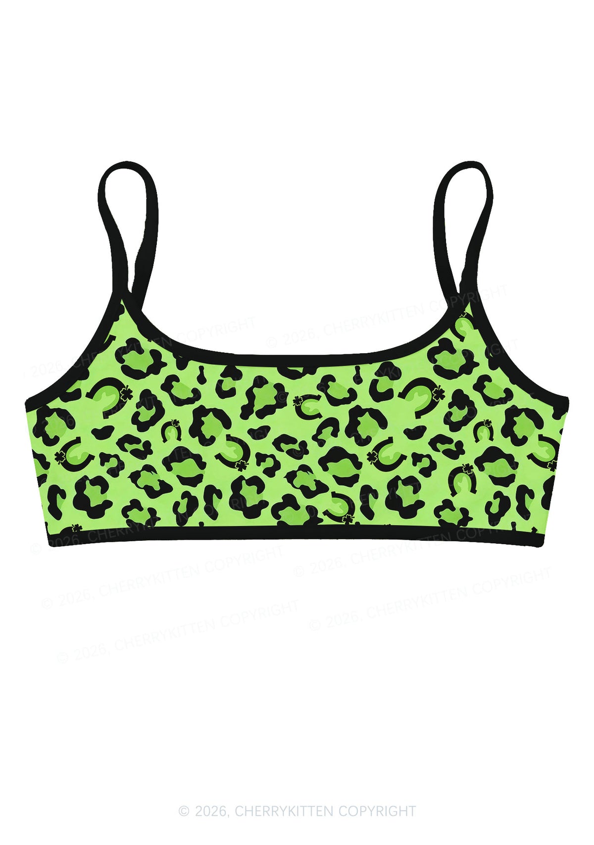 Fluorescent Green Leopard St Patricks Y2K Print Super Crop Cami Cherrykitten