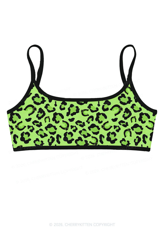 Fluorescent Green Leopard St Patricks Y2K Print Super Crop Cami Cherrykitten