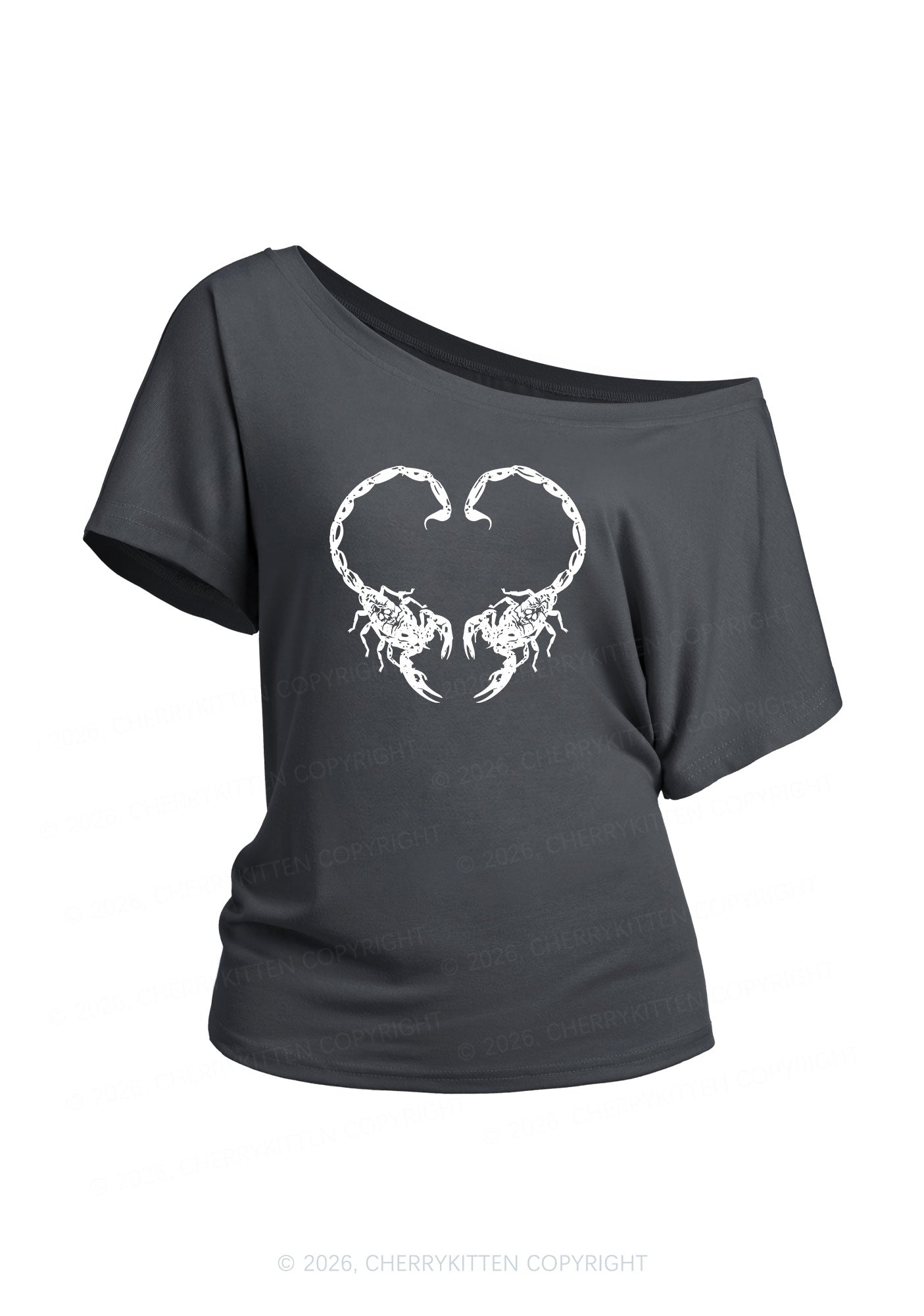 Skull Scorpion Heart Y2K Off Shoulder Tee Cherrykitten
