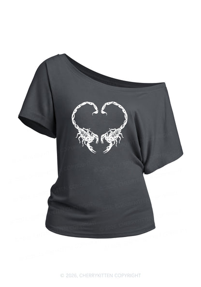 Skull Scorpion Heart Y2K Off Shoulder Tee Cherrykitten
