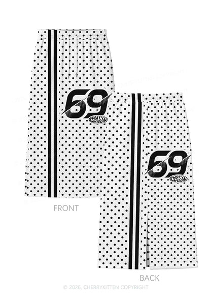 Black Dots On White Y2K Sport Jersey Drawstring Midi Skirt Cherrykitten