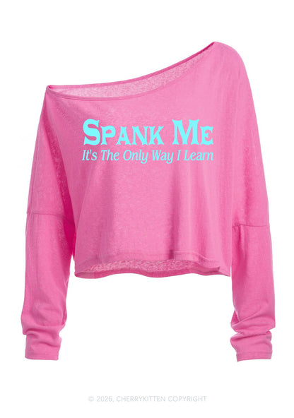 Spank Me Y2K Off Shoulder Long Sleeve Crop Top Cherrykitten