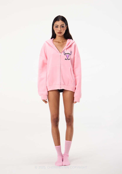 Cunting Season Skull Y2K Bunny Ear Zip Hoodie Cherrykitten