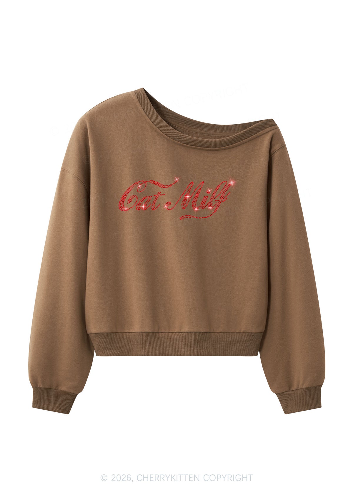 Rhinestone Cat Mxxf Y2K Off Shoulder Sweatshirts Cherrykitten