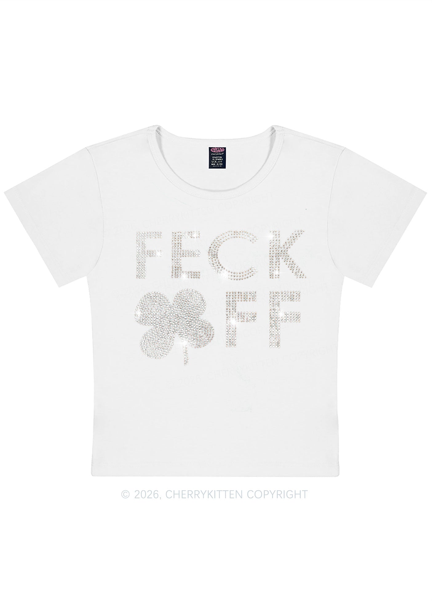 Rhinestone Feck Off St Patricks Y2K Baby Tee Cherrykitten