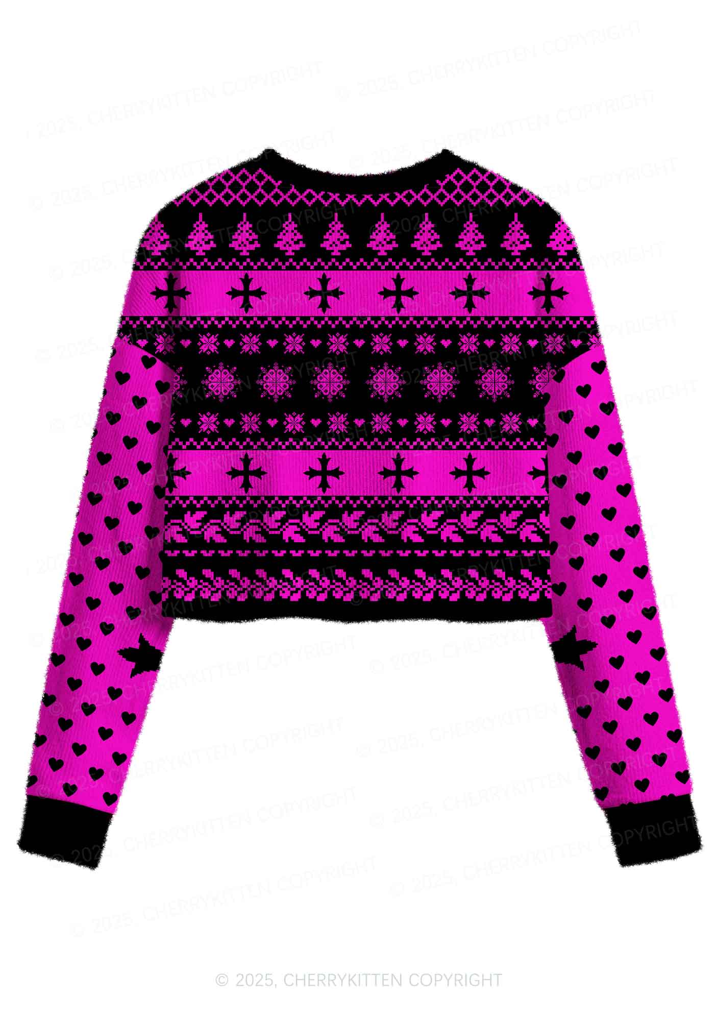Pink Scissor Pride Y2K Christmas Crop Knit Sweatshirt Cherrykitten