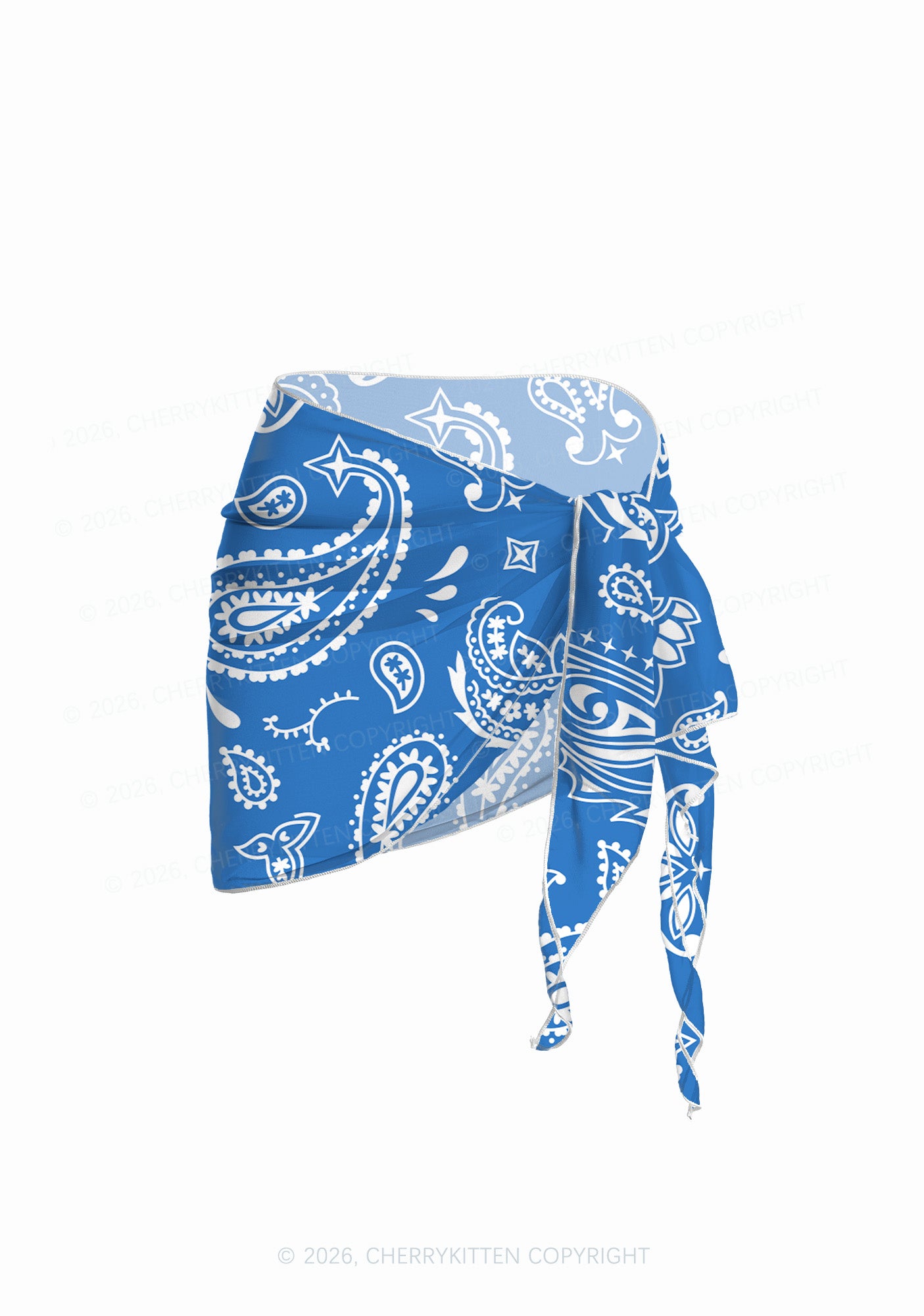 Blue Paisley Y2K Print Bikini Set Cherrykitten