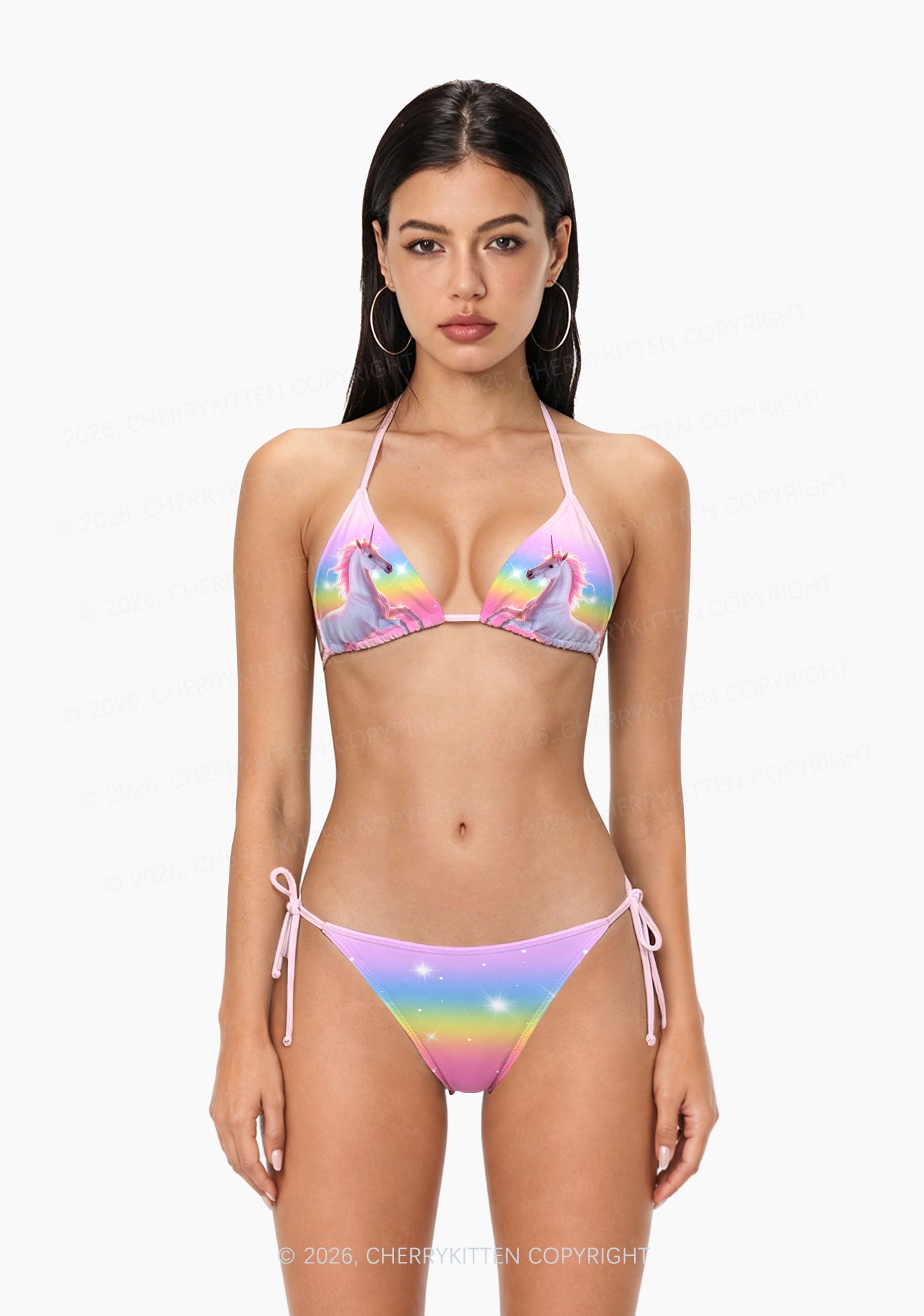 Rainbow Gradient Unicorn Y2K Print Bikini Set Cherrykitten