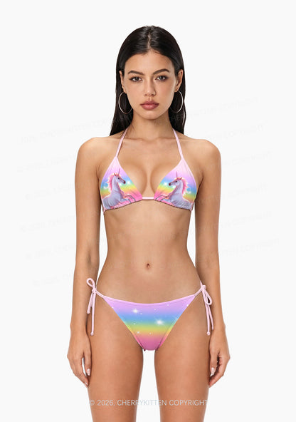 Rainbow Gradient Unicorn Y2K Print Bikini Set Cherrykitten