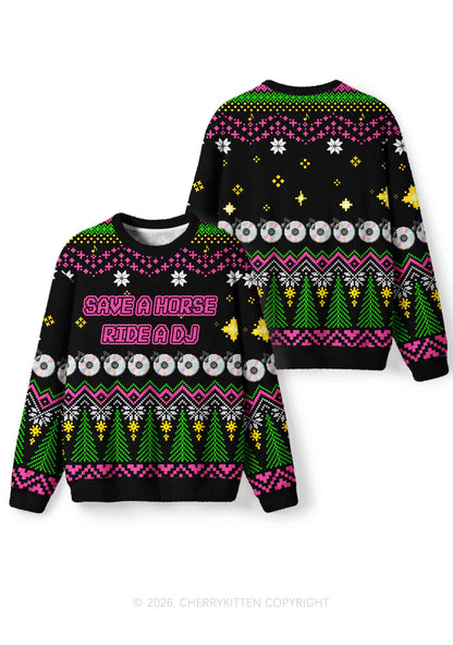 Ride A DJ Y2K Christmas Knit Sweatshirt Cherrykitten