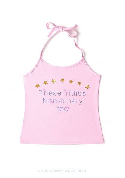 Rhinestone Txtties Nonbinary Too Y2K Halter Neck Cami Cherrykitten