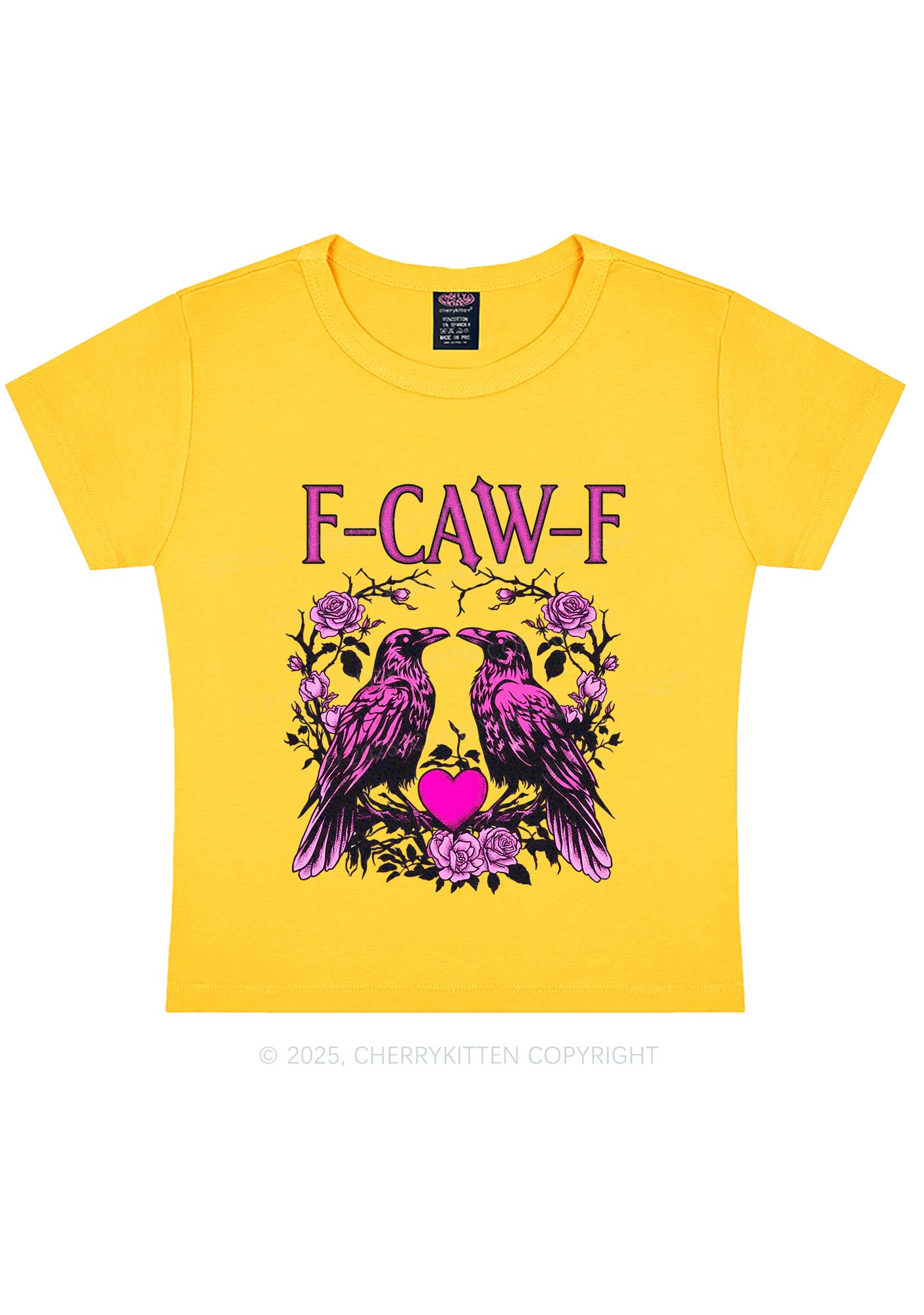 F CAW F Pink Ravens Valentine's Day Y2K Baby Tee Cherrykitten