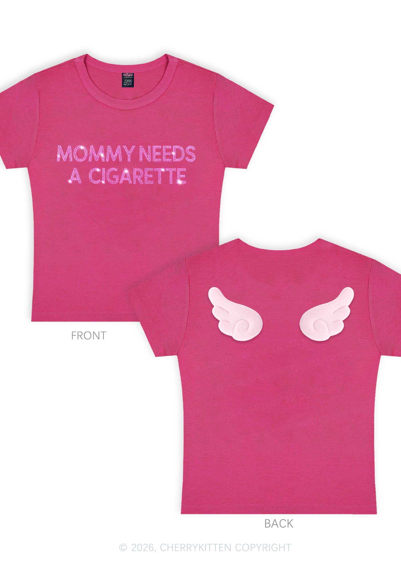 Rhinestone Mommy Needs Cigarette Y2K Goth Angel Wings Baby Tee Cherrykitten