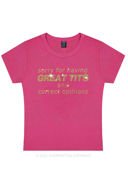 Rhinestone Sorry For Having Correct Opinions Y2K Baby Tee Cherrykitten