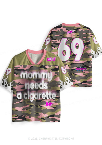 Mommy Needs A Cigarette Camo Y2K Sport Jersey Shirts Cherrykitten