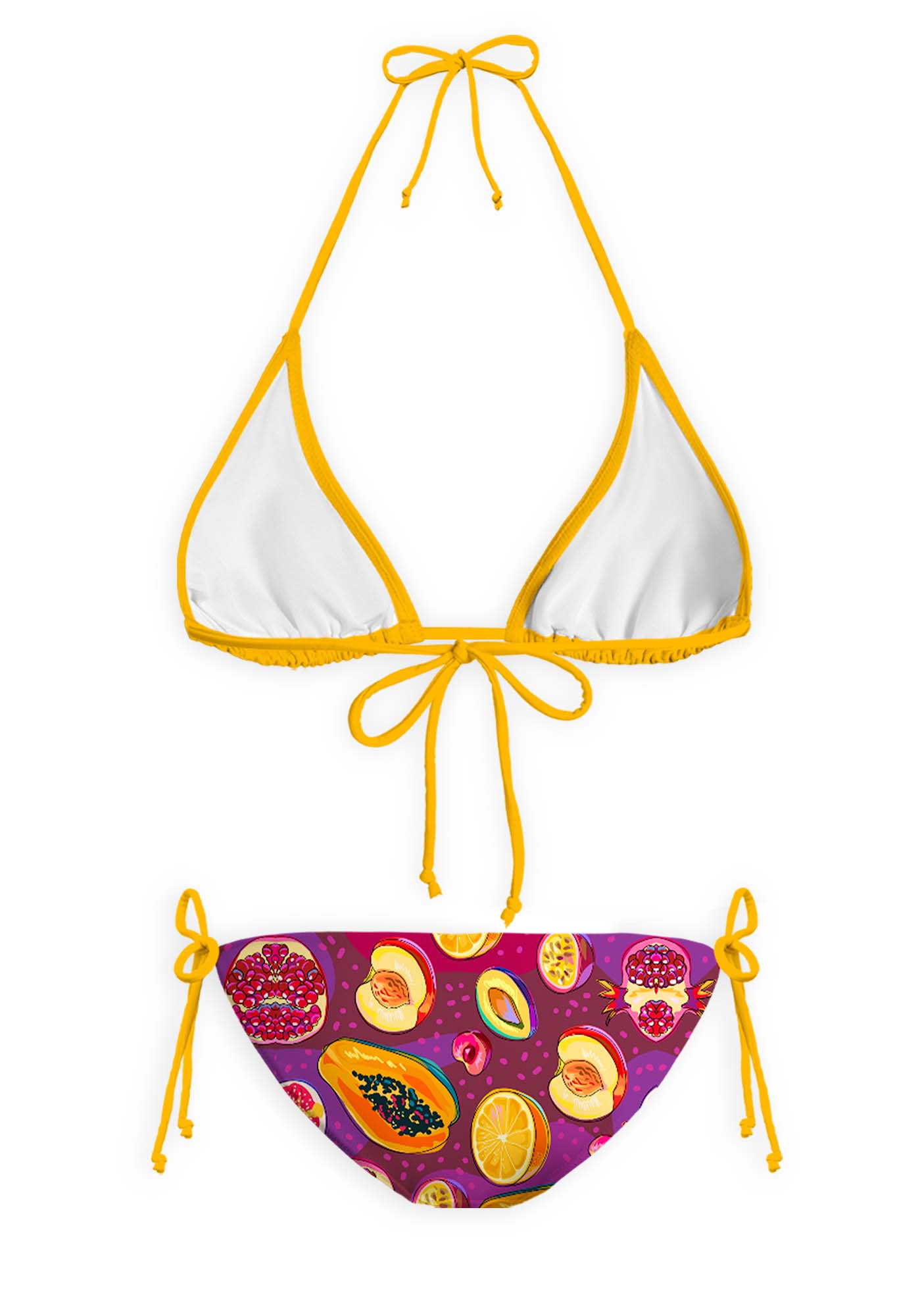 Deep Purple Tropical Fruit Y2K Print Bikini Set Cherrykitten