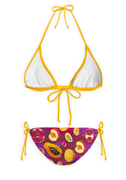 Deep Purple Tropical Fruit Y2K Print Bikini Set Cherrykitten